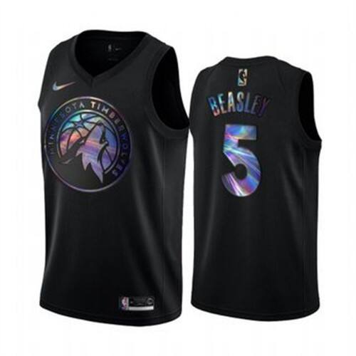 Nike Minnesota Timberwolves #5 Malik Beasley Mens Iridescent Holographic Collection NBA Jersey ¨C Black Mens