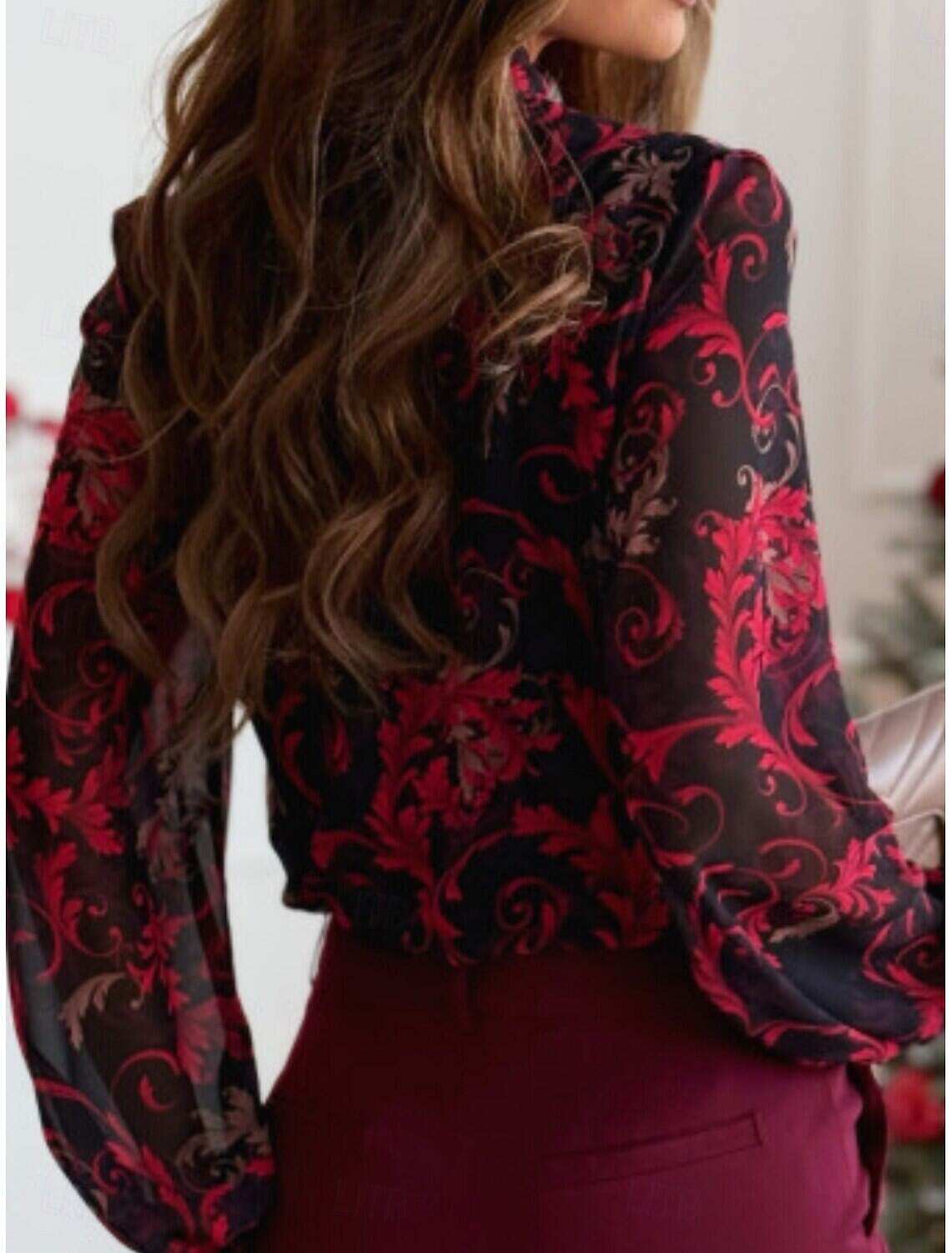 Women's Shirt Blouse Casual Floral Regular Tops Long Sleeve Turtleneck Buttons Print Regular Fit Daily Spring & Fall