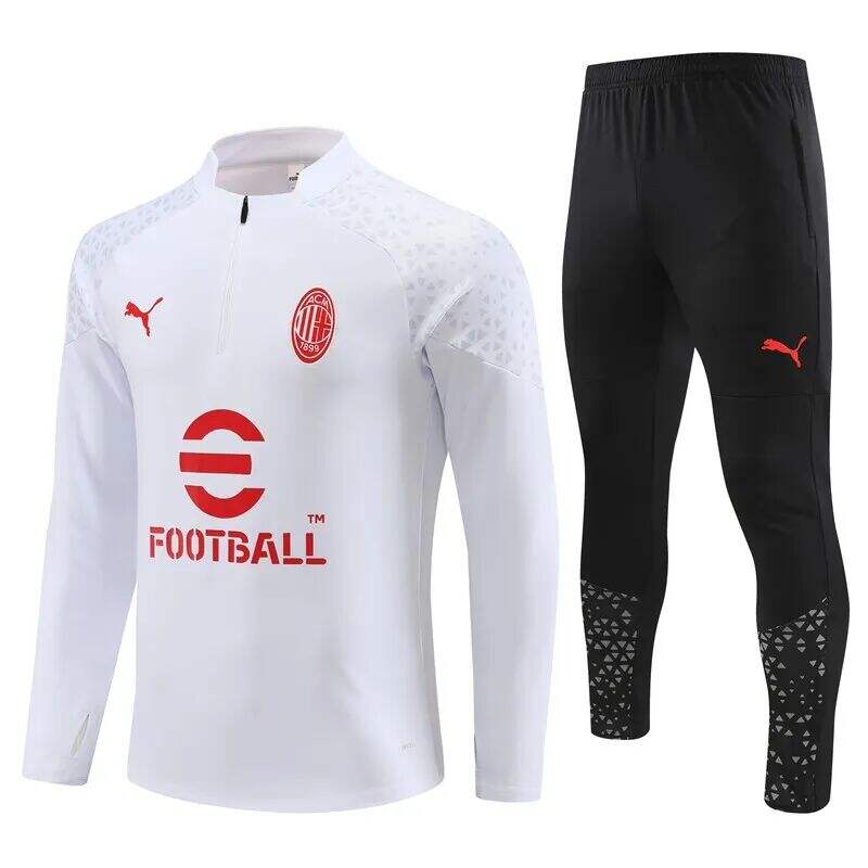 AC Milan 2324 White Half Zipper Training Tracksuit - Official Replica