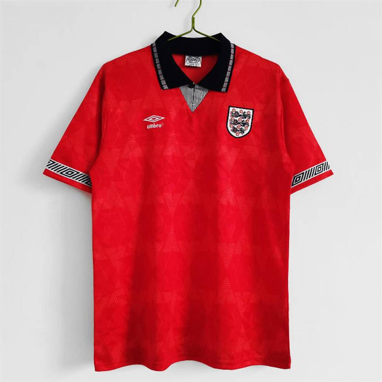 1990 England Away Red Retro Soccer Jersey Football Shirt - Official