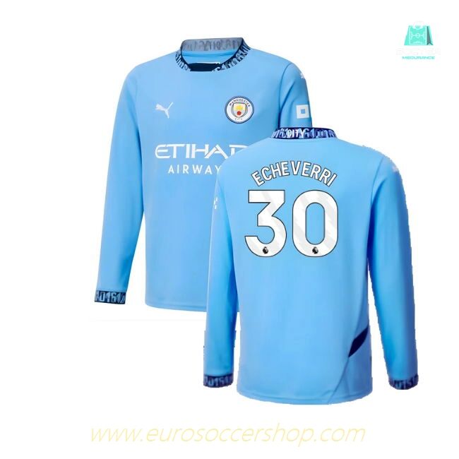 2024-2025 Man City Home Long Sleeve Shirt (Kids) (Echeverri 30)