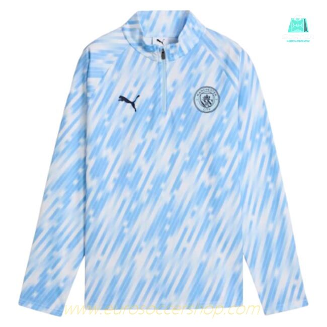2025-2026 Man City Warm Up 1/4 Zip Top (Silver Sky) - Kids