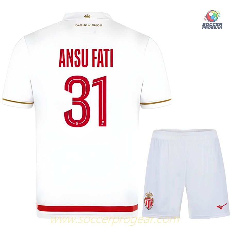 AS Monaco Home Soccer Uniform Kids Edition Team Jersey 2025-2026 Season Ansu Fati
