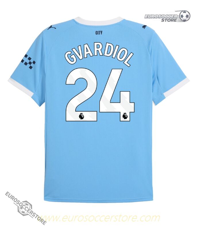 Manchester City's 25-26 Home Jersey featuring Gvardiol with the number 24