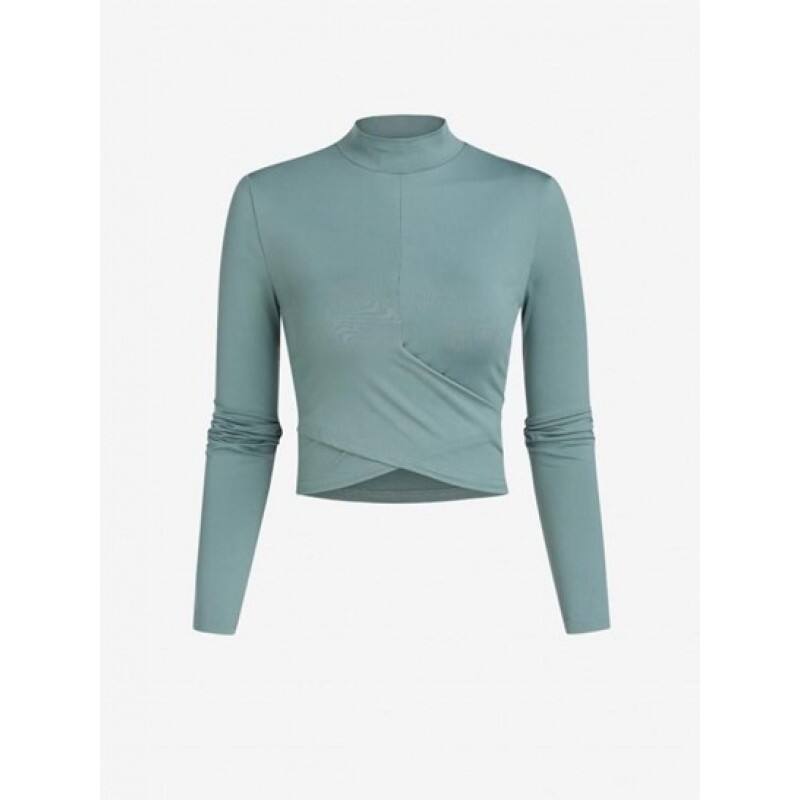 Crossover Hem Mock Neck Crop T Shirt DJ1992