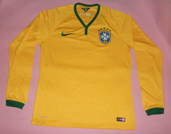 2014 World Cup Brazil Home Long Sleeve Yellow Jersey Shirt - World