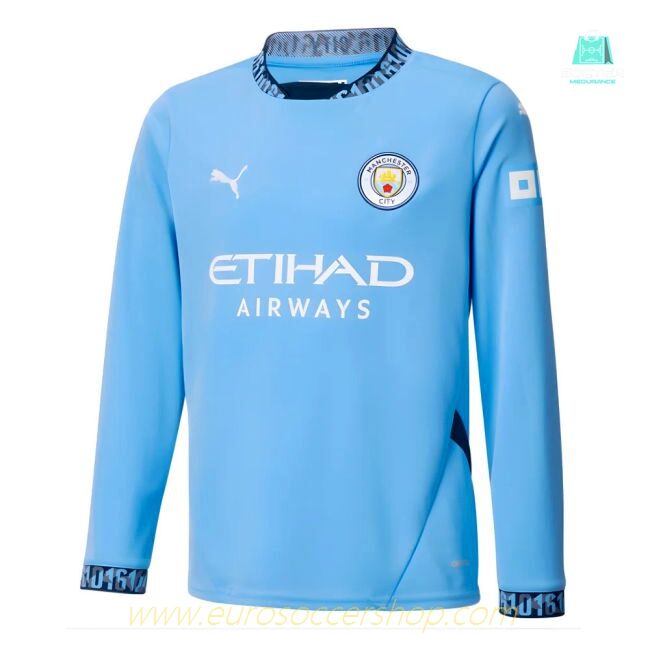 2024-2025 Man City Home Long Sleeve Shirt (Kids) (Doku 11)