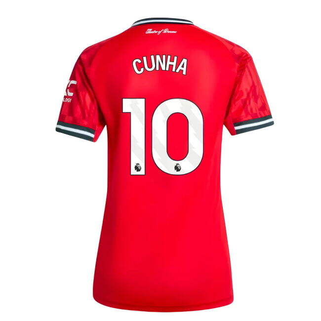 Official Football Man Utd Home Shirt Womens Cunha #10 Ultra Comfor...
