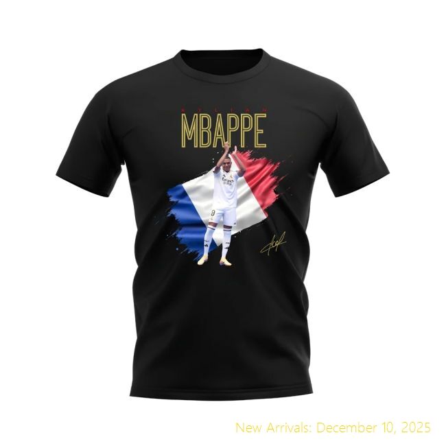 RM Kylian Mbappe Real Madrid Flag T-Premium Shirt (Black) - Sale Price