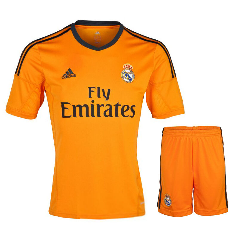 13-14 Real Madrid Away Orange Whole KitShirtShortsSocks - Official