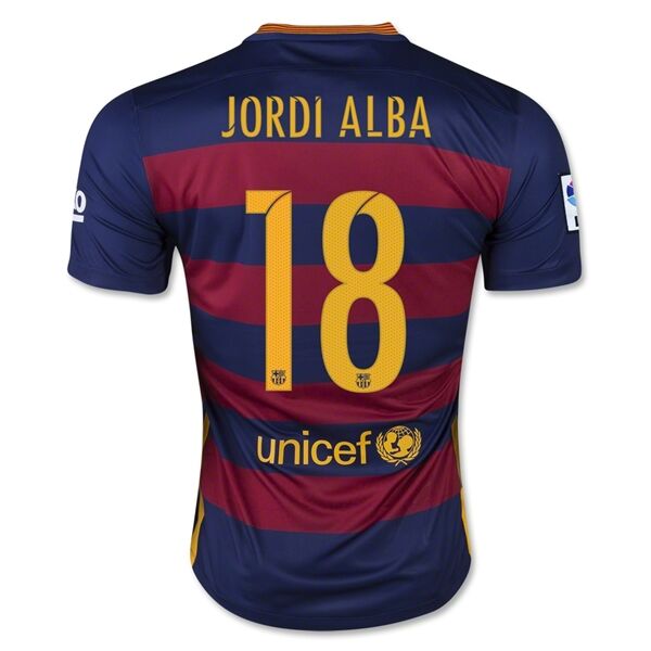 Barcelona 201516 Home JORDI ALBA 18 Soccer Jersey - Official Replica