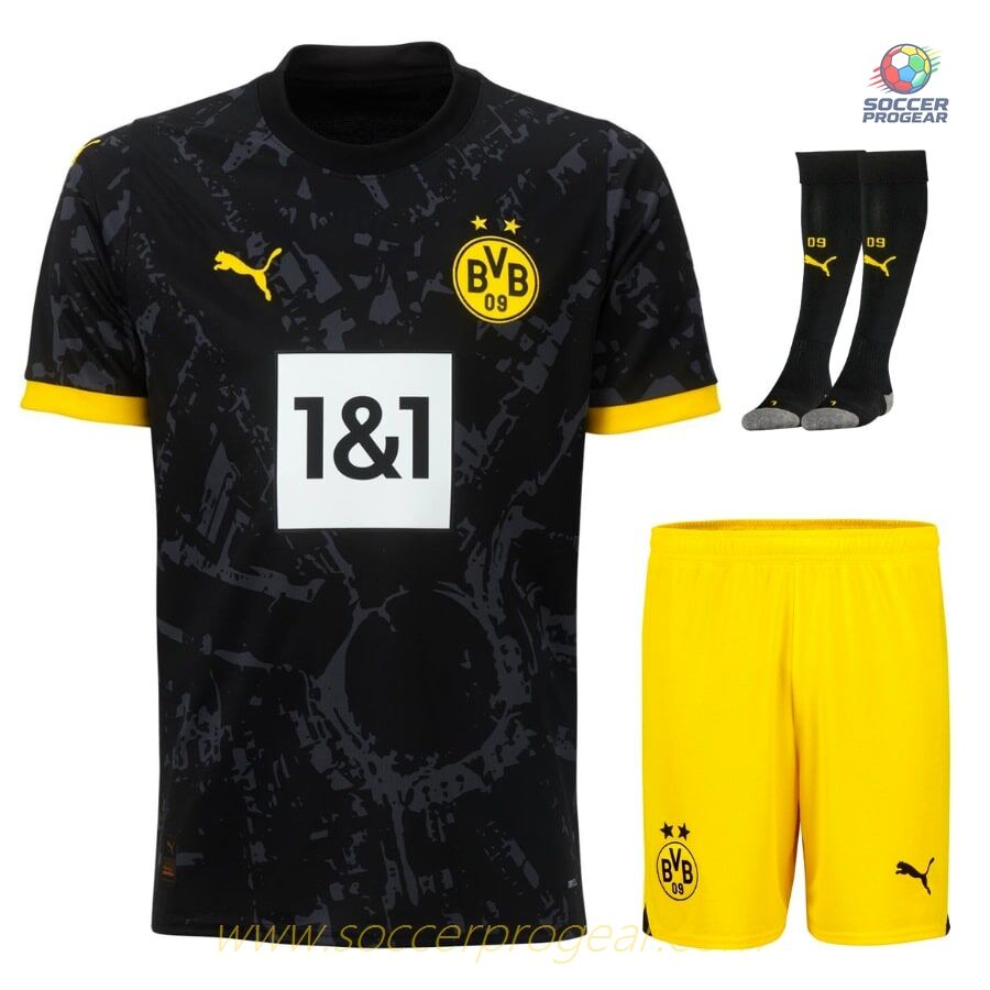 BVB Dortmund Away Kids Edition Football Kit Team Shirt 2023 2024