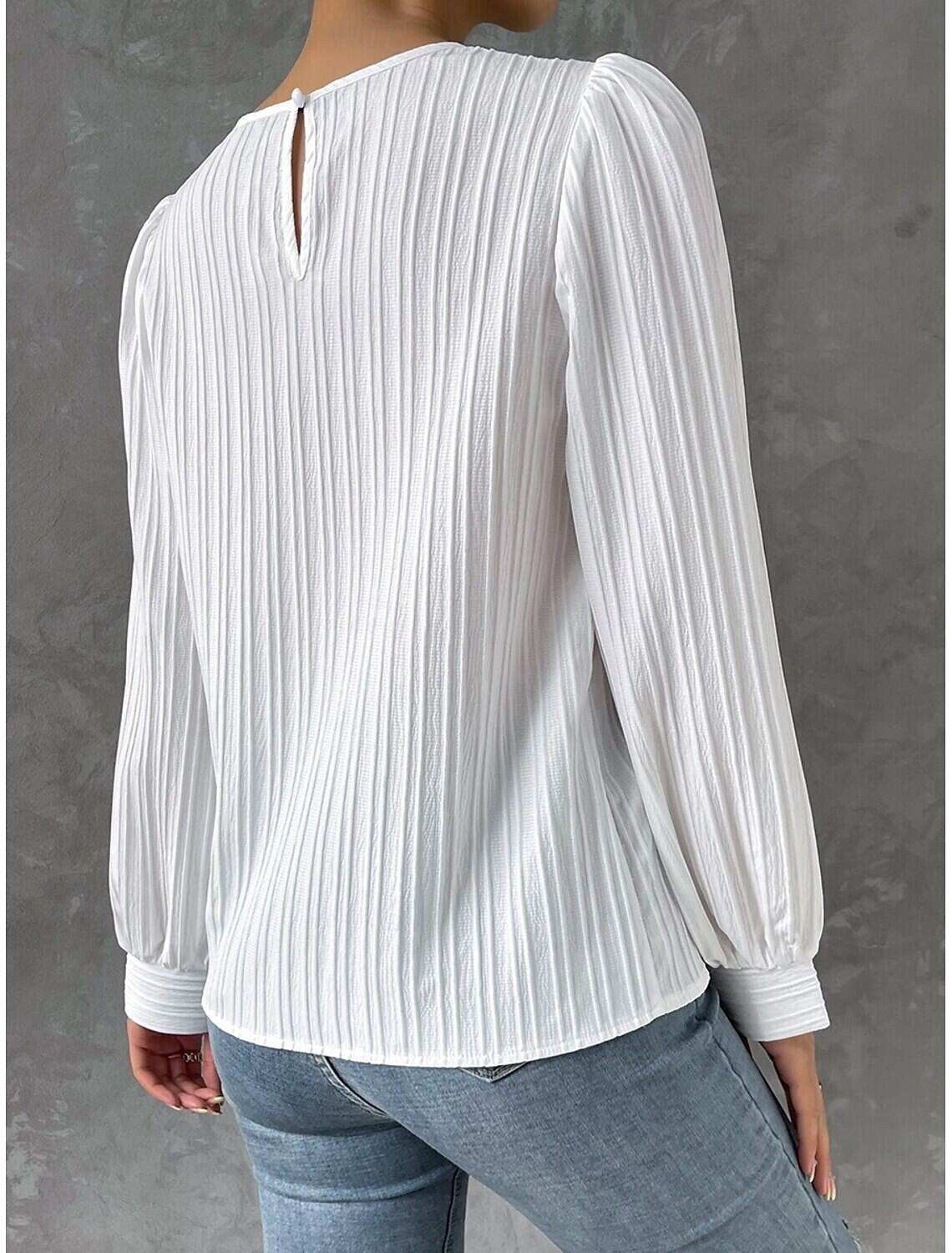 Women's Tunic Elegant Casual Solid Color Lantern Sleeve Long Sleeve Regular Tops Crew Neck Daily Spring Fall