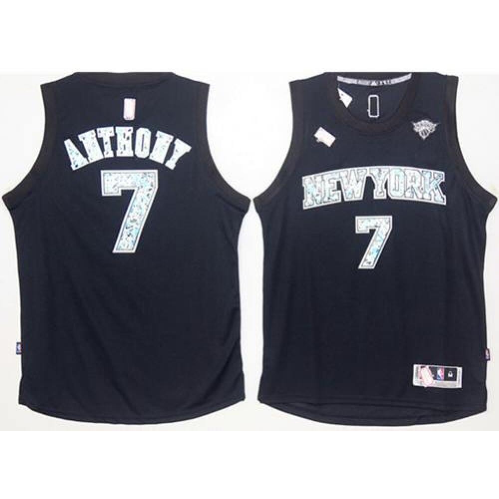 Knicks #7 Carmelo Anthony Black Diamond Fashion Stitched NBA Jersey