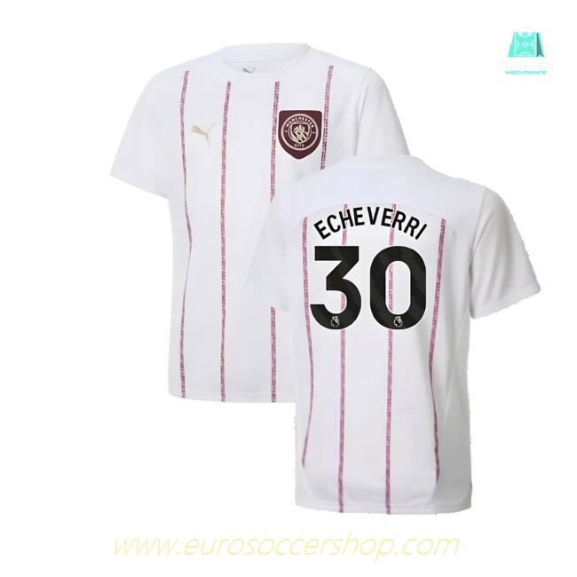 2024-2025 Man City Prematch SS Jersey (White) - Kids (Echeverri 30)