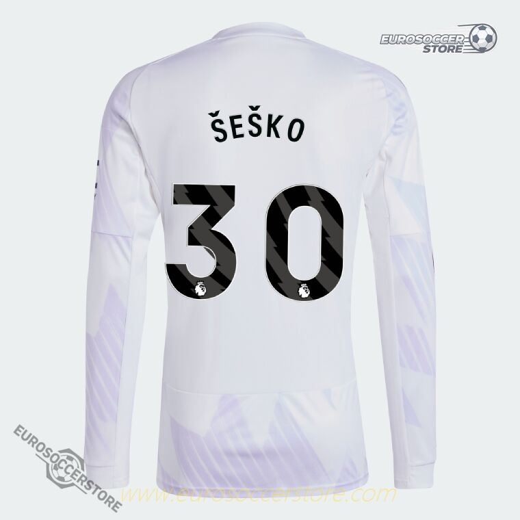 Away Long Sleeve Jersey of Manchester United Featuring ŠEŠKO 30 for the 25-26 Season