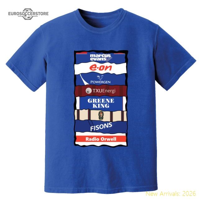 Ipswich Sponsor History T-shirt (blue) - Economical - Collectors Item