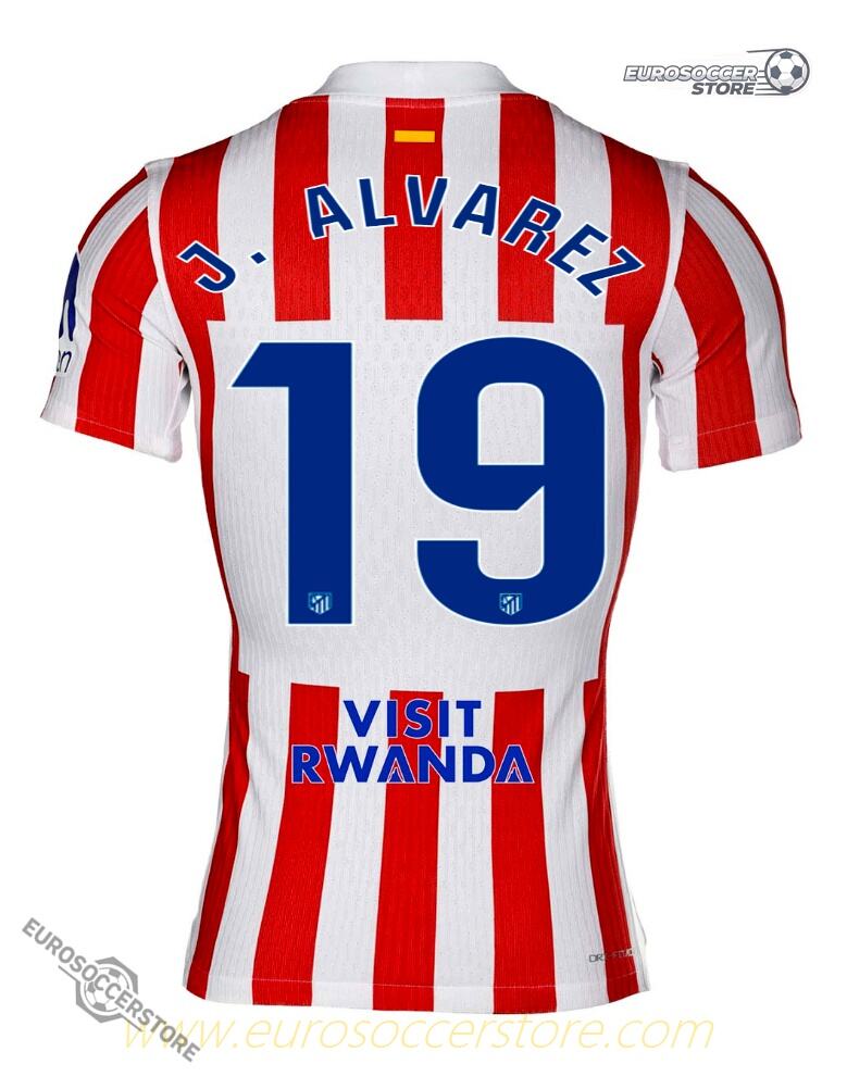 Atletico Madrid 25-26 Home Version J. ALVAREZ #19 Soccer Jersey