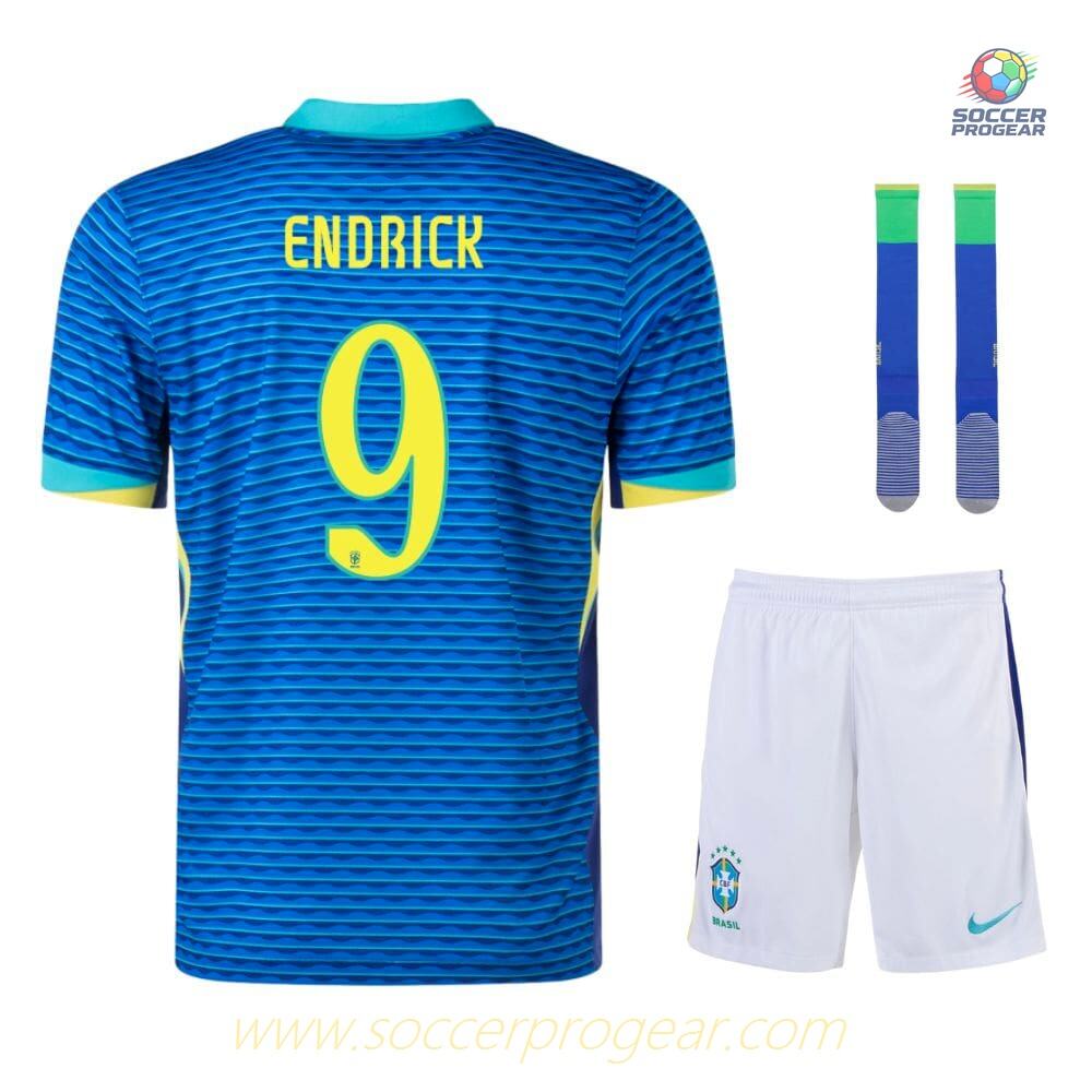 Brazil Away Child Football Kit Team Jersey 2024-2025 Edition Season Endrick