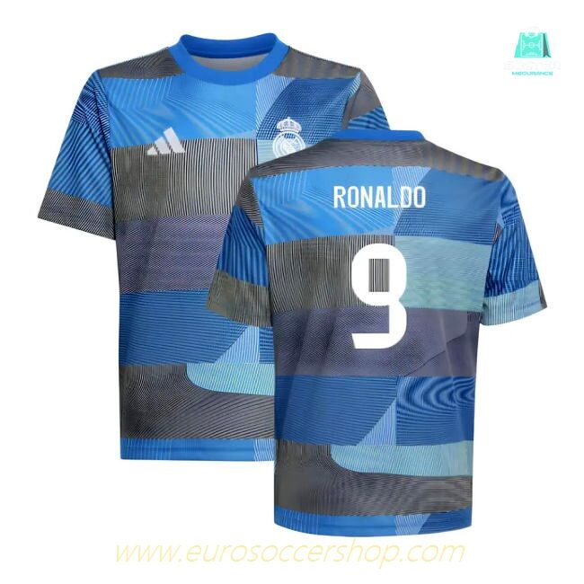 2025-2026 Real Madrid Pre-Match Shirt (Blue) - Kids (Ronaldo 9)