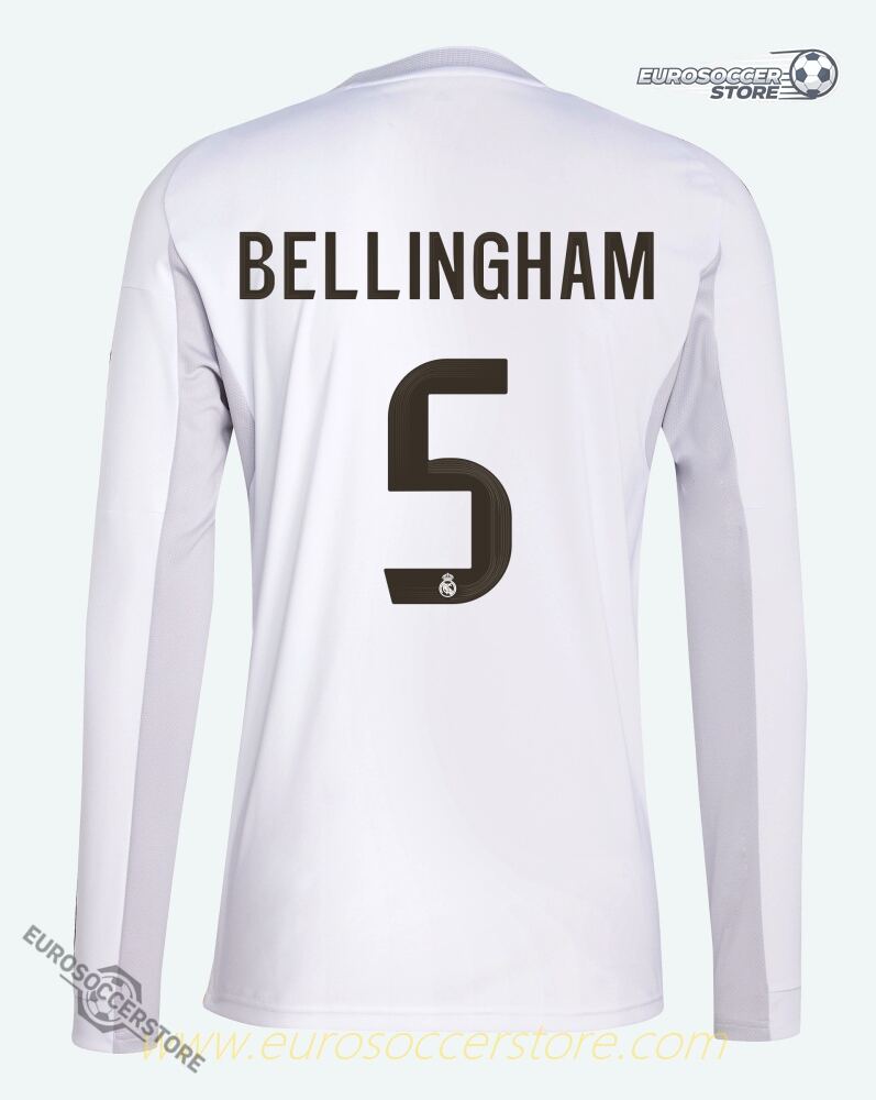 Real Madrid 25-26 Home Long Sleeve Jersey Featuring Bellingham #5