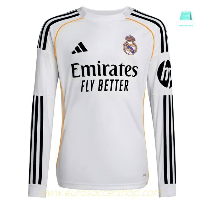 2025-2026 Real Madrid Long Sleeve Home Shirt (Kids)