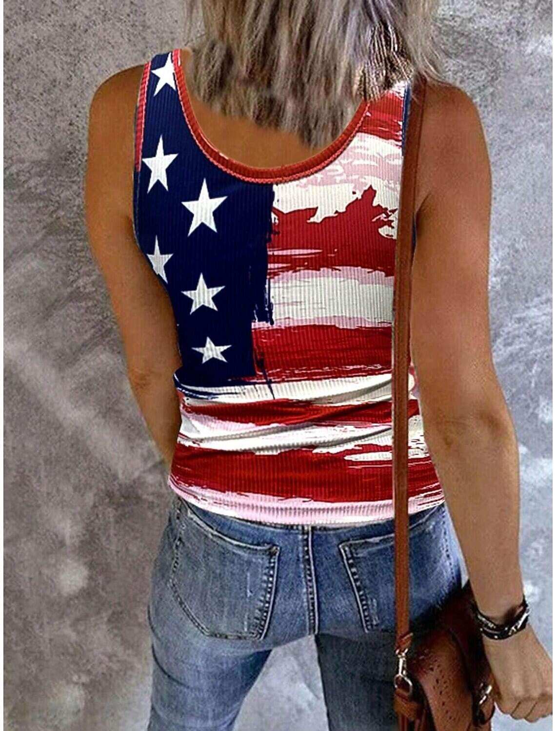 Women's Tank Top Flag Independence Day Sleeveless Sleeveless V Neck Daily Summer