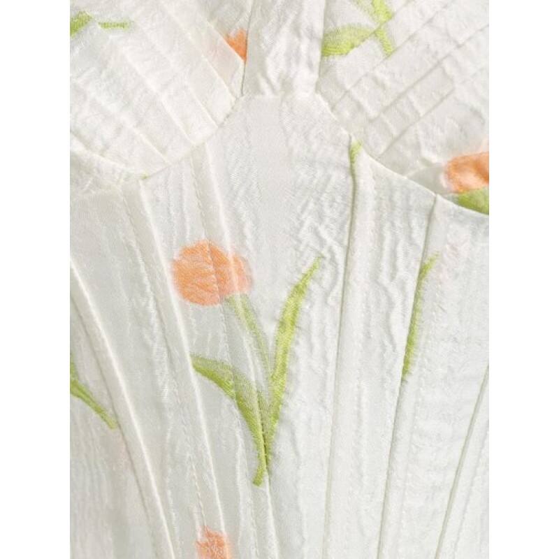 Floral Ruched Cups Corset Top RU2695