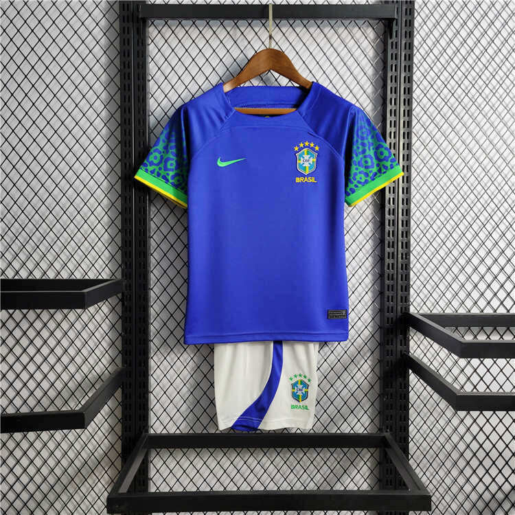 Kids Brazil World Cup 2022 Away Soccer Kit ShirtShorts - World Cup