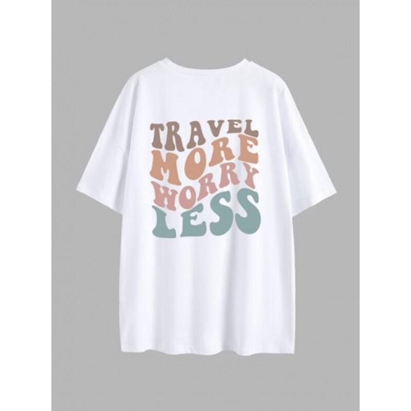 Oversized TRAVEL MORE WORRY LESS Graphic T-shirt PN2657