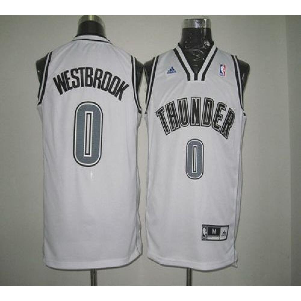Thunder #0 Russell Westbrook White on White Stitched NBA Jersey