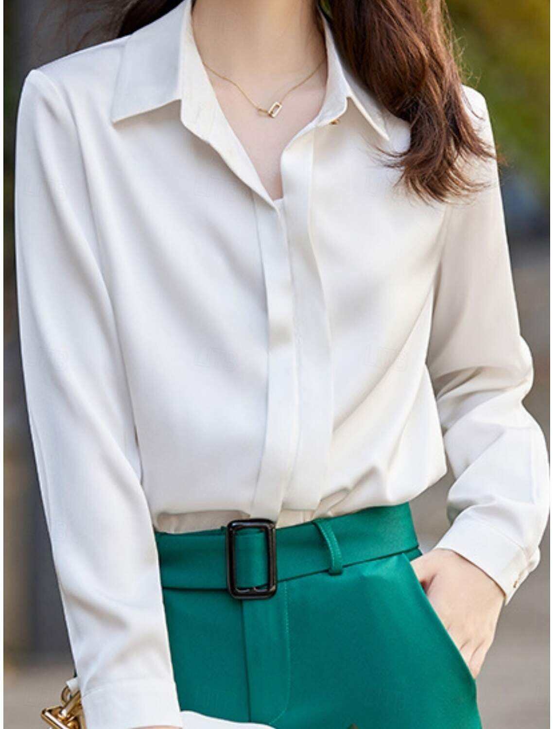 Women's Shirt Blouse Basic Casual Solid Color Regular Tops Long Sleeve Shirt Collar Buttons Regular Fit Daily Fall Winter
