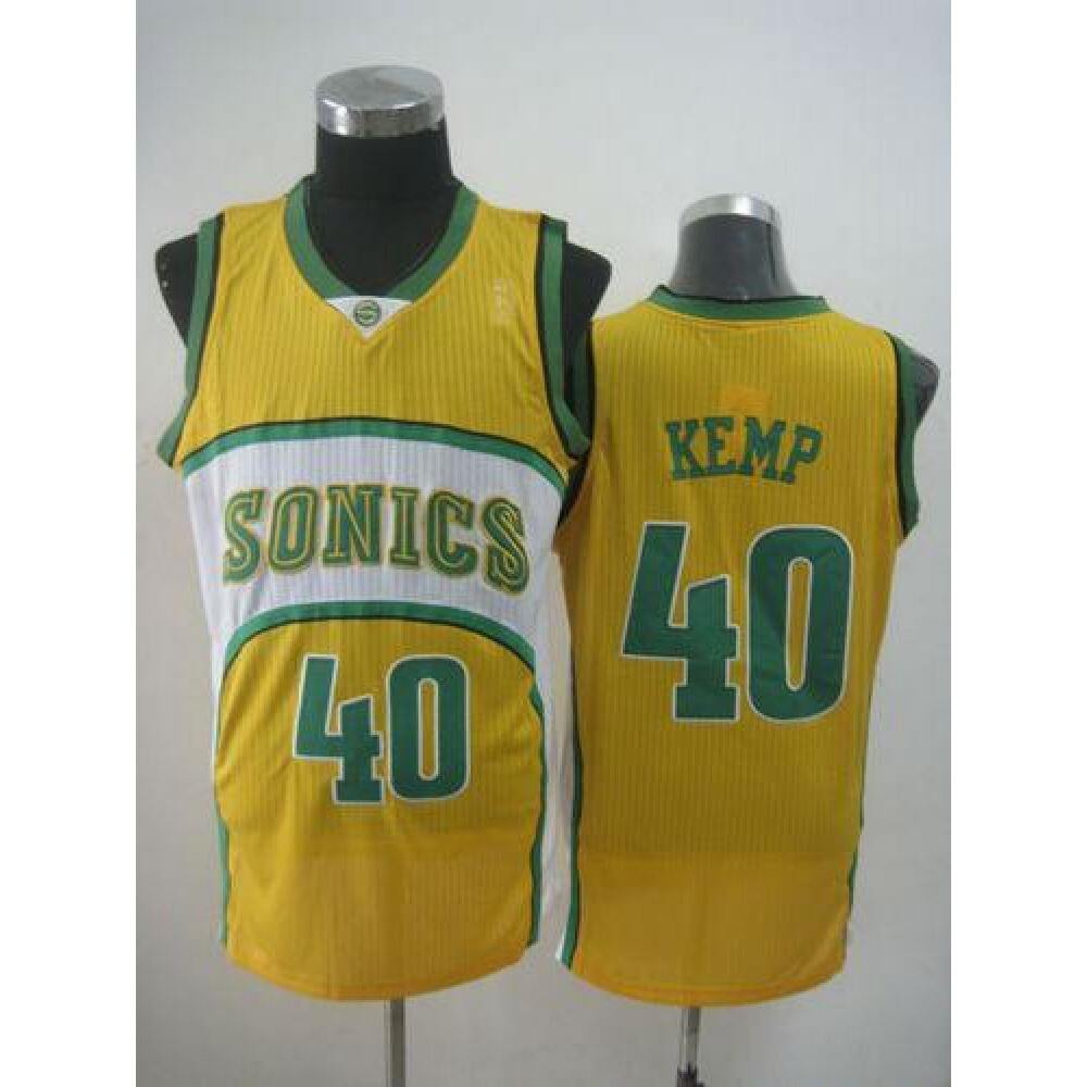 Thunder #40 Shawn Kemp Yellow SuperSonics Throwback Stitched NBA Jersey
