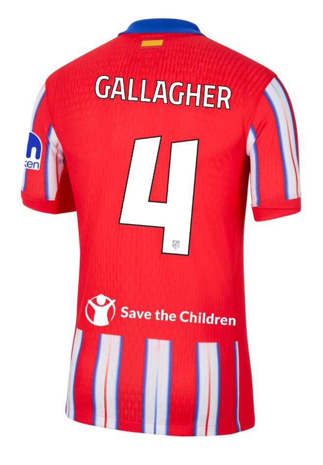Atletico Madrid's 24-25 Champions League Home Jersey featuring GALLAGHER with the number 4.