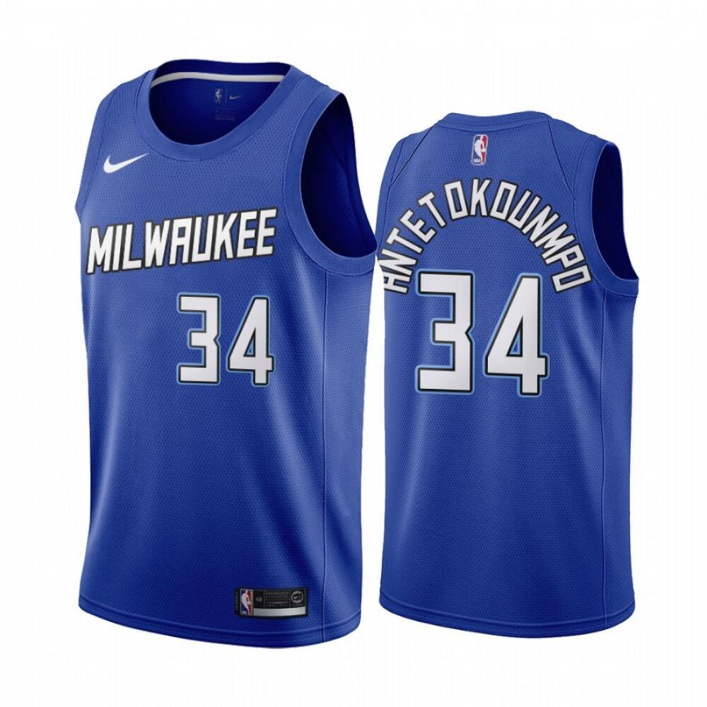 Performance Contemporary Men's Bucks #34 Giannis Blue Basketball Jersey