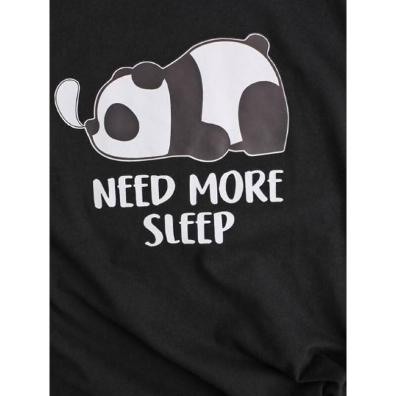Crew Neck Panda Need More Sleep Graphic Tee PT0865