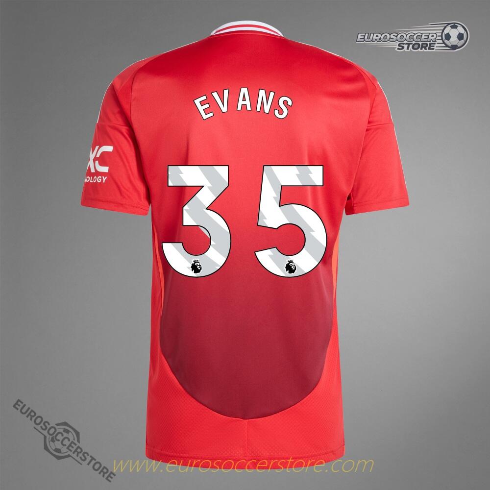 Manchester United's 24-25 Home Jersey, featuring player EVANS with the number 35.