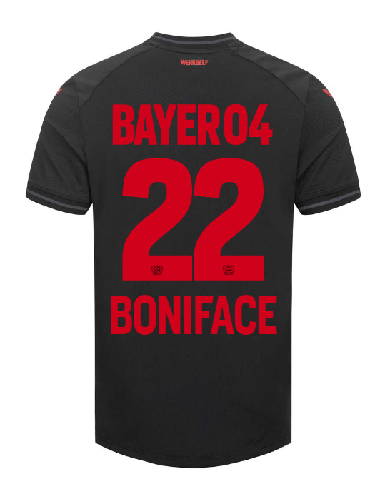 Bayer 04 Leverkusen BONIFACE 22 Home Jersey for the 23-24 season.