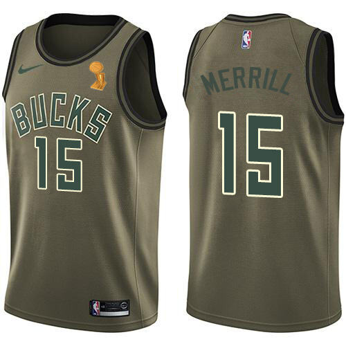 Bucks #15 Sam Merrill High-Quality 2021 Finals NBA Jersey - Green