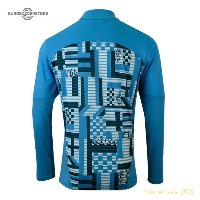 Authentic 2024-2025 Marseille Prematch 1/4 Zip Top (Bleu Azur)