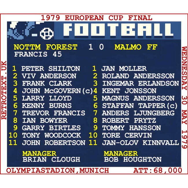 1979 European Cup Final (Nottingham Forest) Retrotext t-shirt