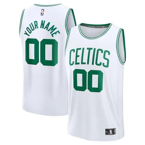 Boston Celtics Youth Custom Fast Break Jersey - White - Association Edition/Black/Kelly Green