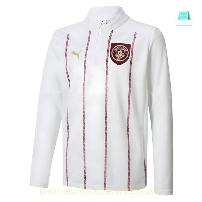 2024-2025 Man City Prematch 1/4 Zip Top (White) - Kids