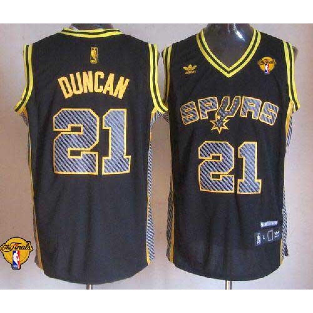 Spurs #21 Tim Duncan Black Electricity Fashion Finals Patch Stitched NBA Jersey