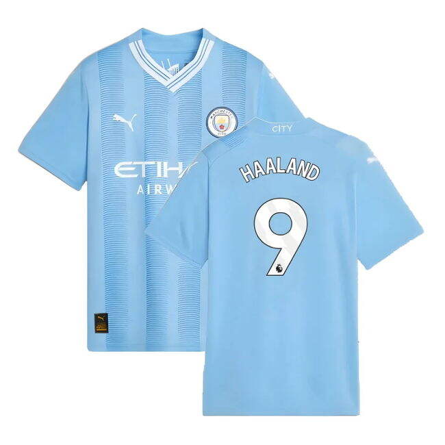 2023-2024 Man City Home Shirt (Kids) (HAALAND 9) (Match Day)