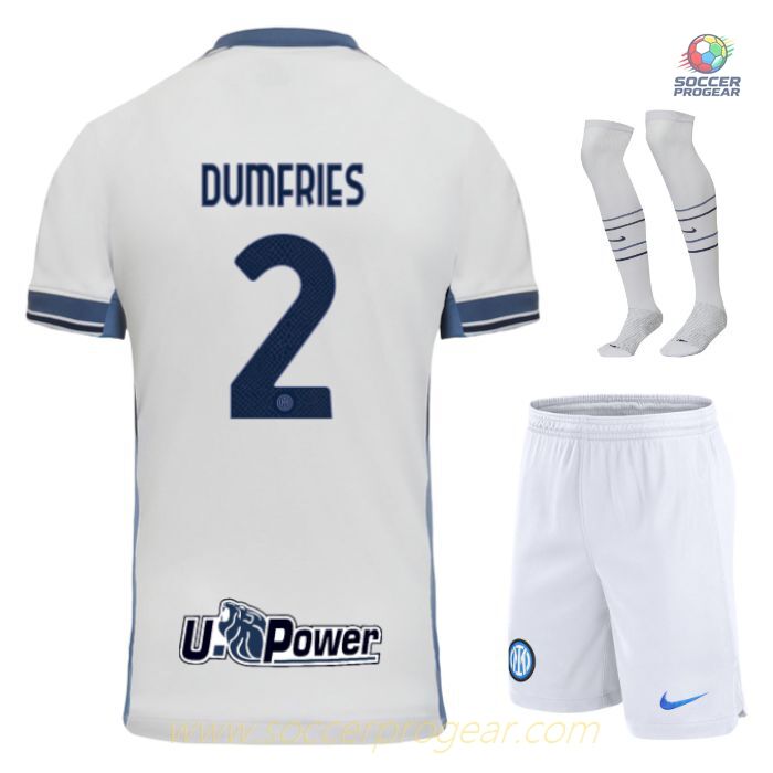 Inter Milan Youthren's Soccer Uniform Away Team Football Jersey 2024-25 Edition Dumfries