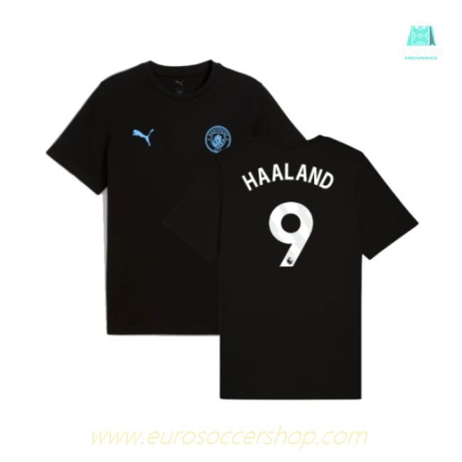 2025-2026 Man City FtblESS Tee (Black) (Haaland 9)
