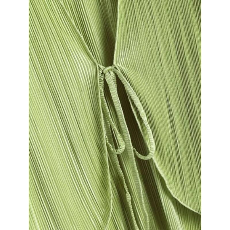 Plisse Pleated Tie Front Top WL9588