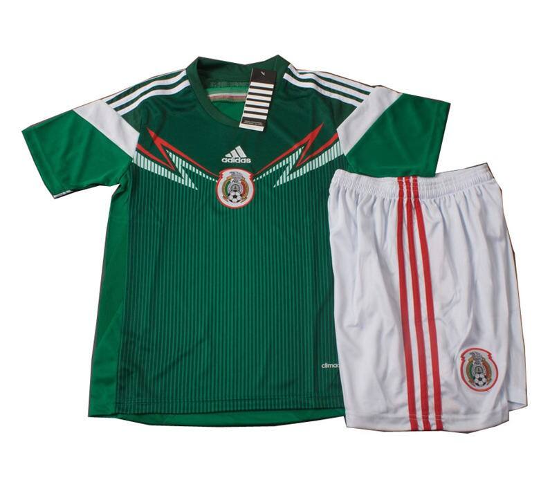 Premium Quality Kids 2014 World Cup Mexico Home Whole KitShirtShorts