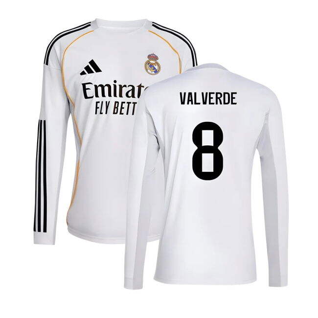 2025-2026 Real Madrid Long Sleeve Home Shirt (Valverde 8)